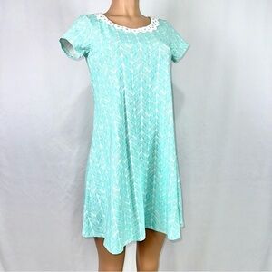 Lauren James NWT Ocean Palm Caroline Teal White Mini Dress Casual Women’s Small
